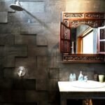 Balinese hand carved wooden window with mirror