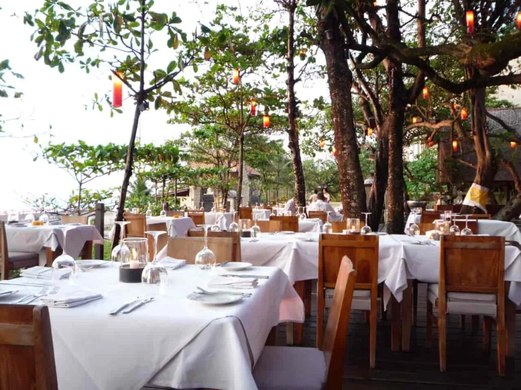 Outdoor dining near the beach in Seminyak Bali
