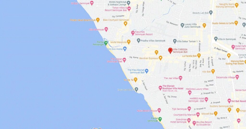 The location of villa carissa in central seminyak. Experience the Ultimate Bali Holiday at Villa Carissa, Seminyak Center: Book Your Exclusive 3-Bedroom Private Pool Villa. Featuring a Private Enclosed Garden and Swimming Pool in the Heart of Seminyak, Bali