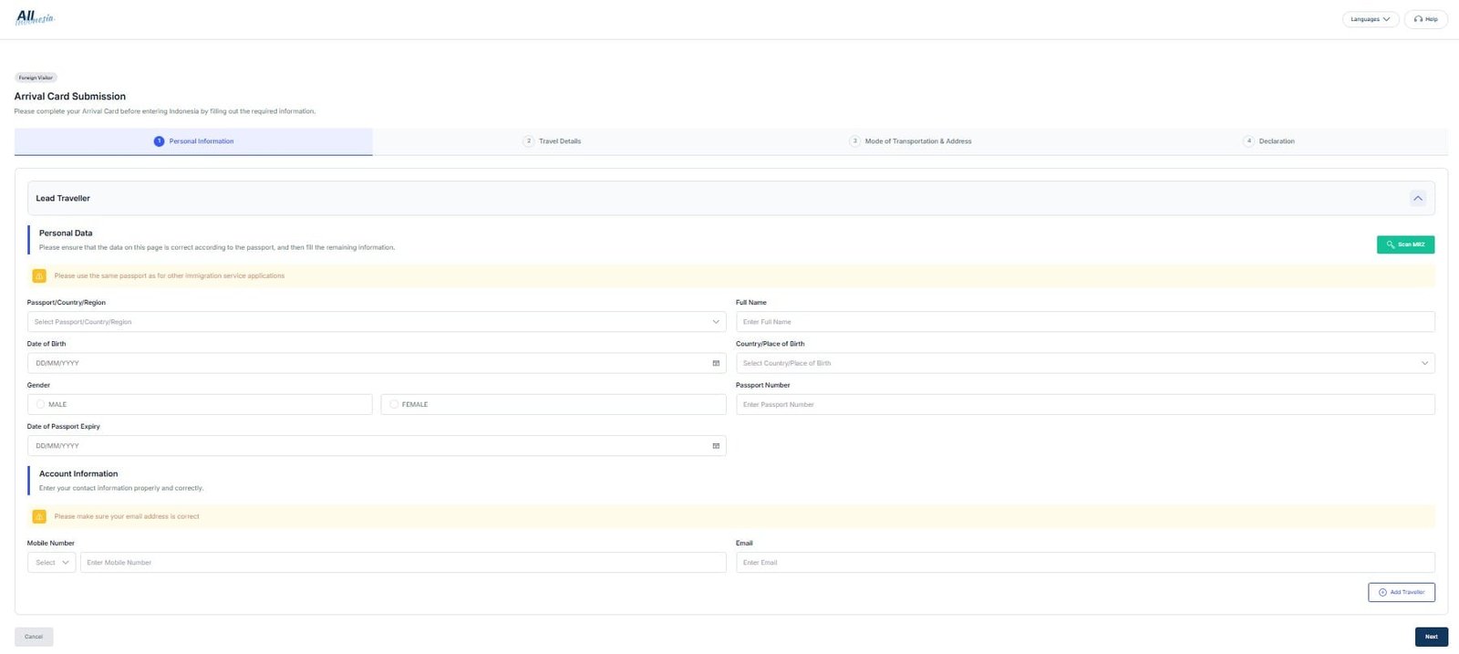 Bali online customs form to complete